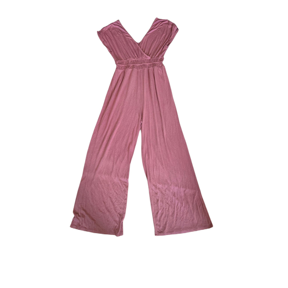 Pink rose pink v neck romper, size large